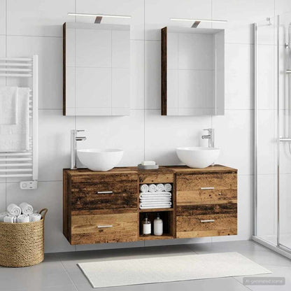 Bathroom Furniture Set 5 pcs Old Wood Engineered Wood and Glass