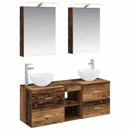 Bathroom Furniture Set 5 pcs Old Wood Engineered Wood and Glass