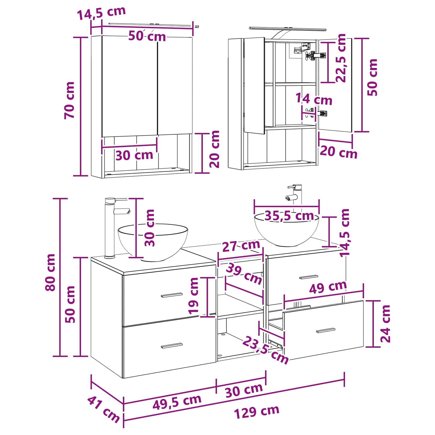 Bathroom Furniture Set 5 pcs Concrete Grey