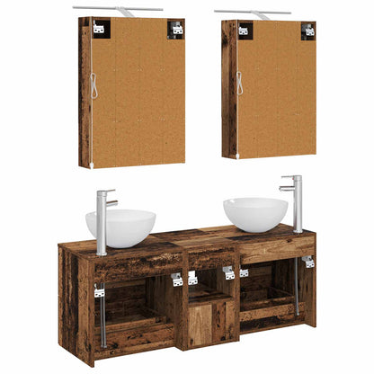 Bathroom Furniture Set 5 pcs Old Wood Engineered Wood and Glass