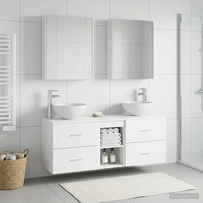 Bathroom Furniture Set 5 pcs White Engineered Wood and Glass