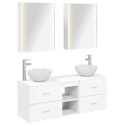 Bathroom Furniture Set 5 pcs White Engineered Wood and Glass