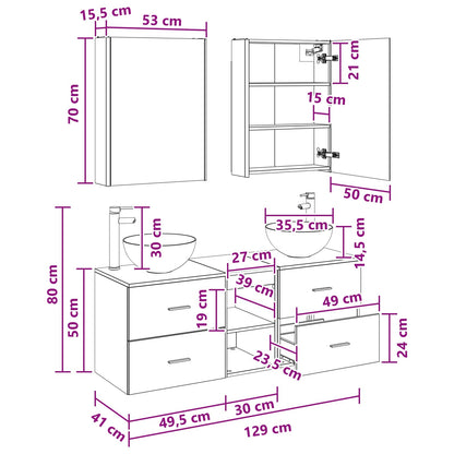 Bathroom Furniture Set 5 pcs White Engineered Wood and Glass
