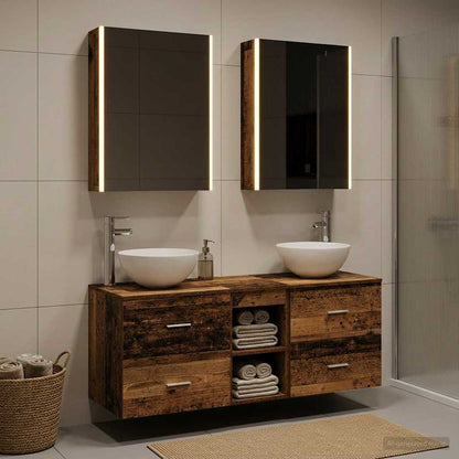Bathroom Furniture Set 5 pcs Old Wood Engineered Wood and Glass