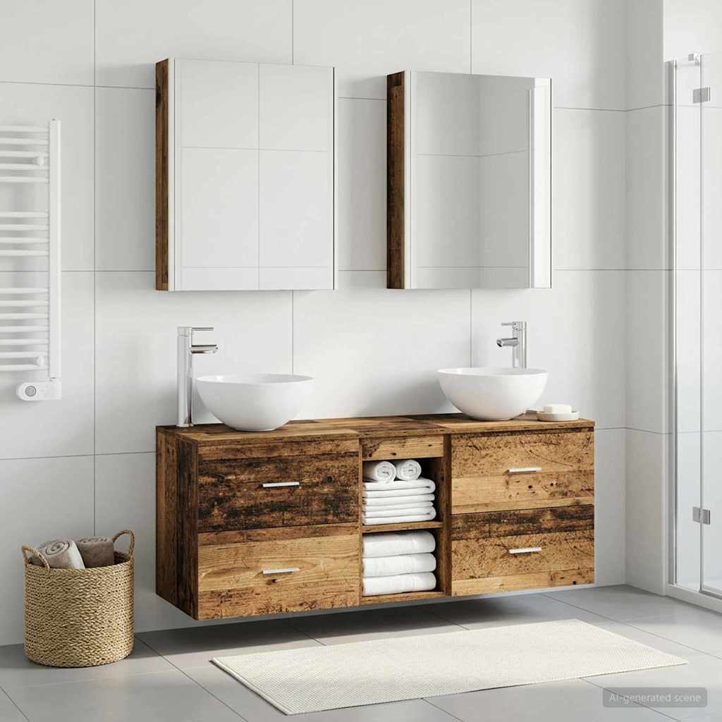Bathroom Furniture Set 5 pcs Old Wood Engineered Wood and Glass