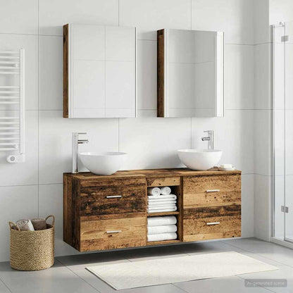 Bathroom Furniture Set 5 pcs Old Wood Engineered Wood and Glass