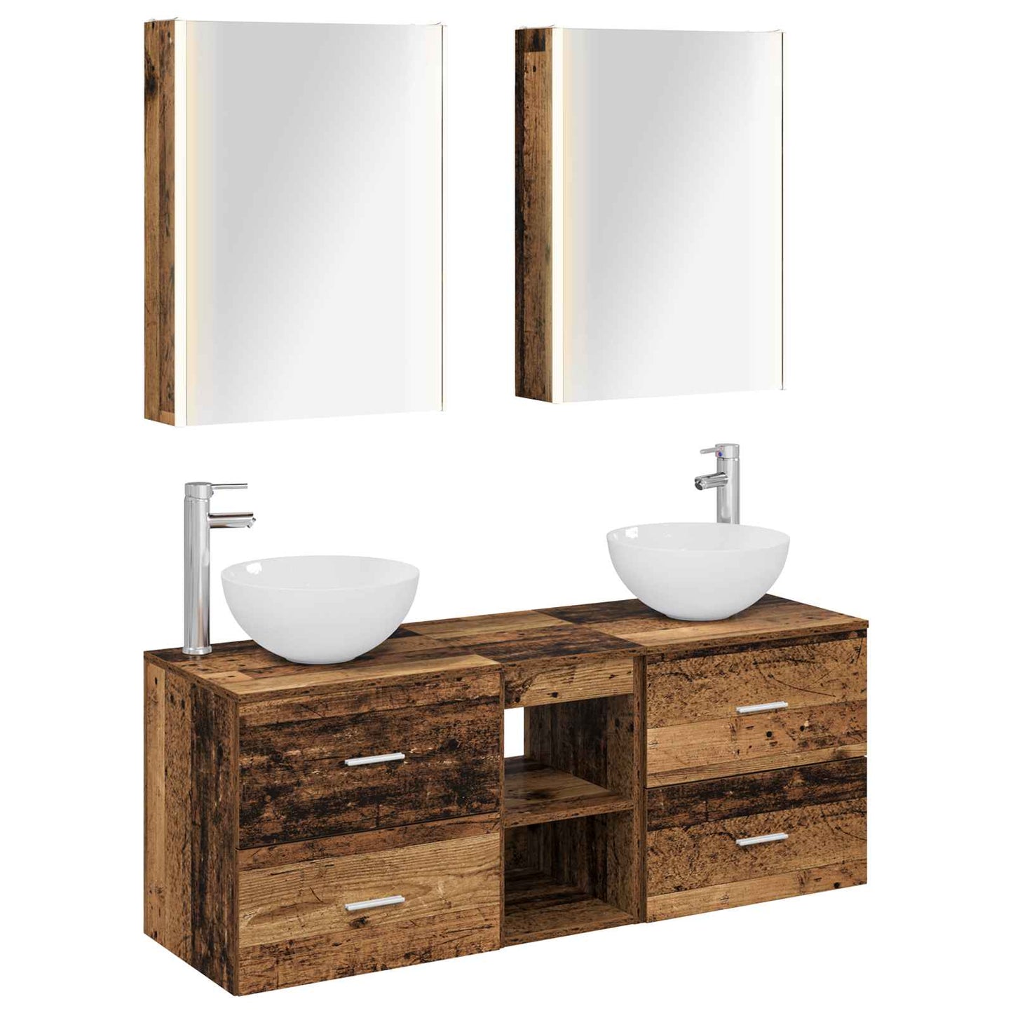 Bathroom Furniture Set 5 pcs Old Wood Engineered Wood and Glass