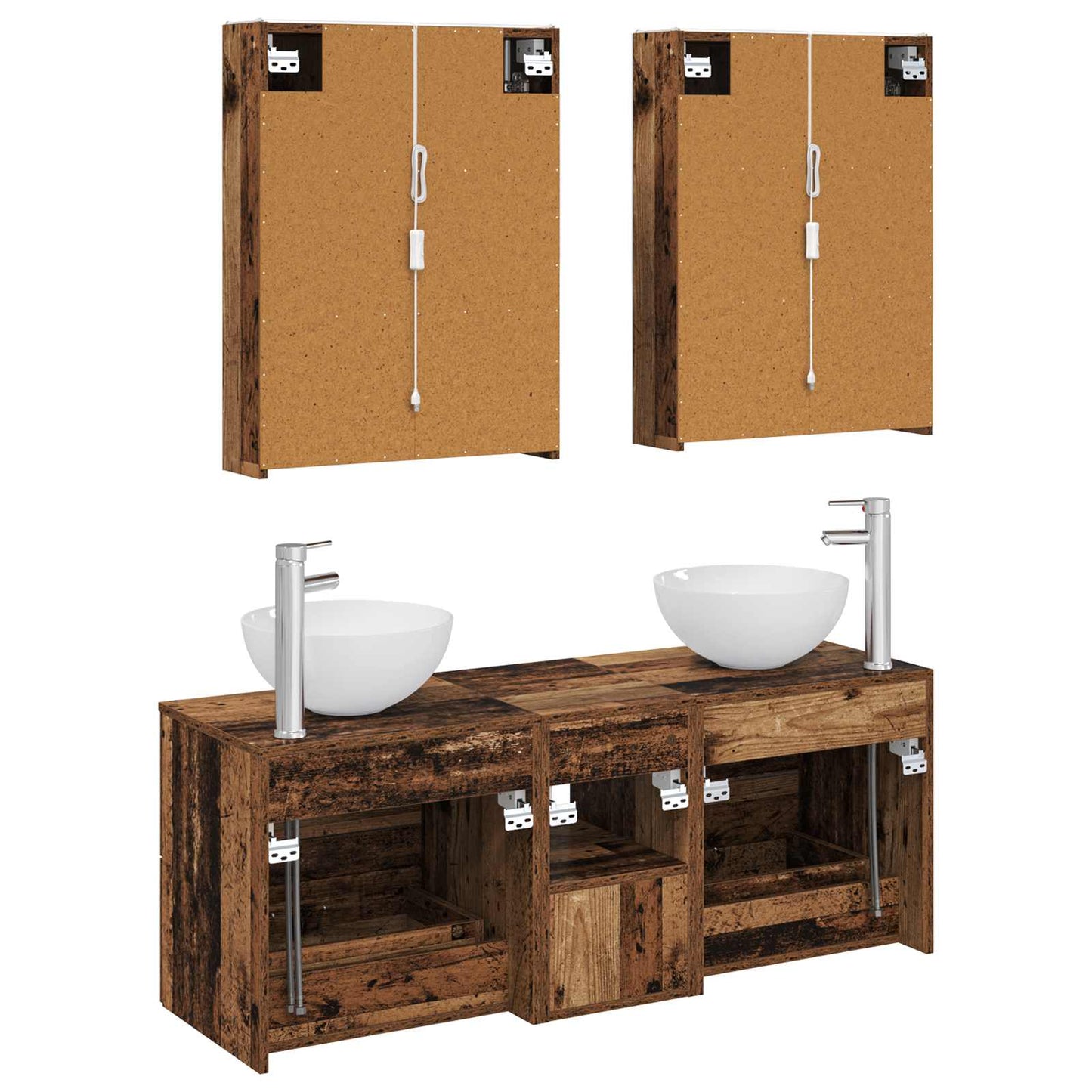 Bathroom Furniture Set 5 pcs Old Wood Engineered Wood and Glass
