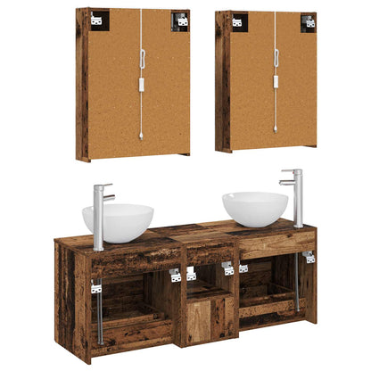 Bathroom Furniture Set 5 pcs Old Wood Engineered Wood and Glass