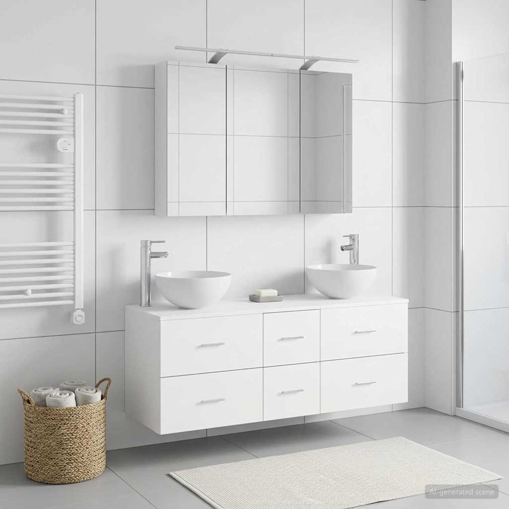 Bathroom Furniture Set 4 pcs White Engineered Wood and Glass