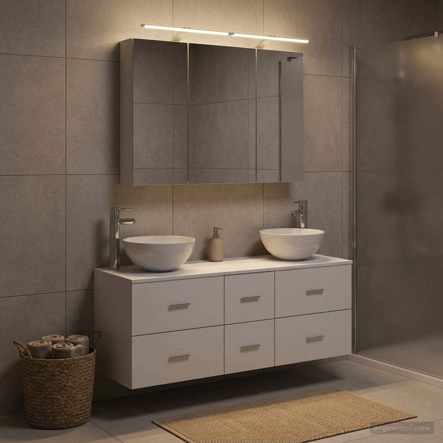 Bathroom Furniture Set 4 pcs White Engineered Wood and Glass