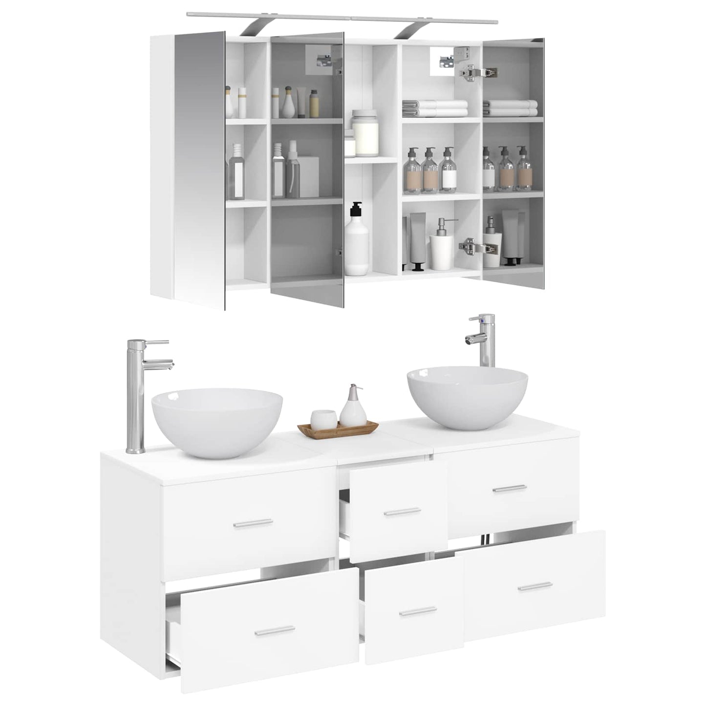 Bathroom Furniture Set 4 pcs White Engineered Wood and Glass
