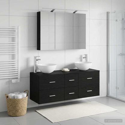 Bathroom Furniture Set 4 pcs Black Oak
