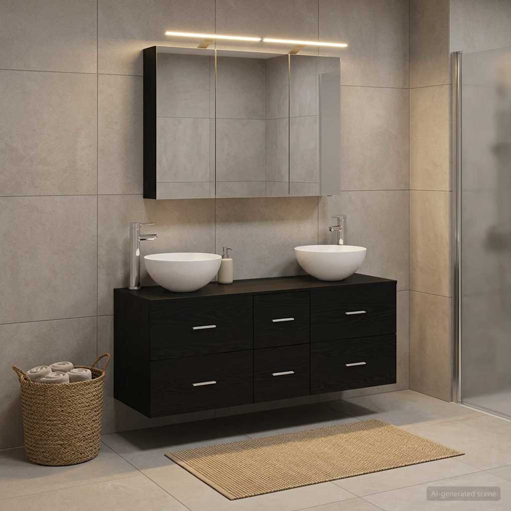 Bathroom Furniture Set 4 pcs Black Oak