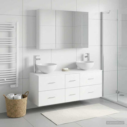 Bathroom Furniture Set 4 pcs White Engineered Wood and Glass