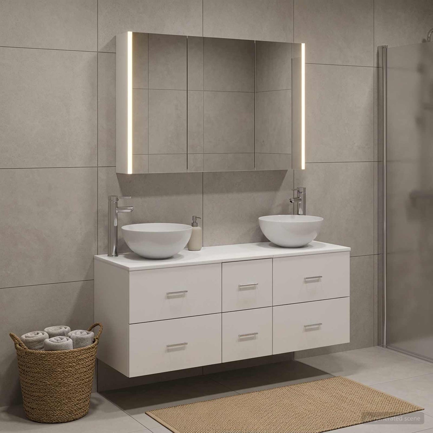 Bathroom Furniture Set 4 pcs White Engineered Wood and Glass