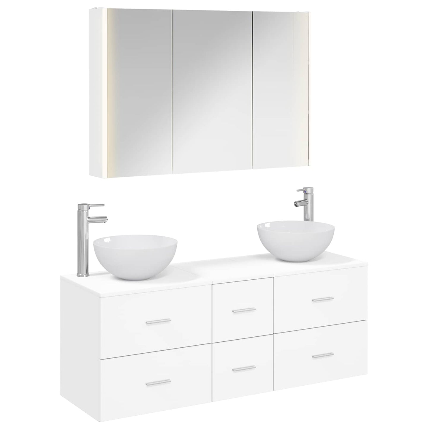 Bathroom Furniture Set 4 pcs White Engineered Wood and Glass