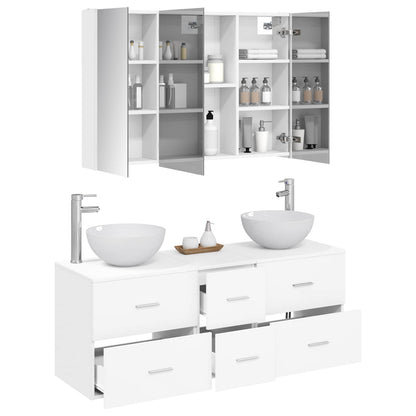 Bathroom Furniture Set 4 pcs White Engineered Wood and Glass