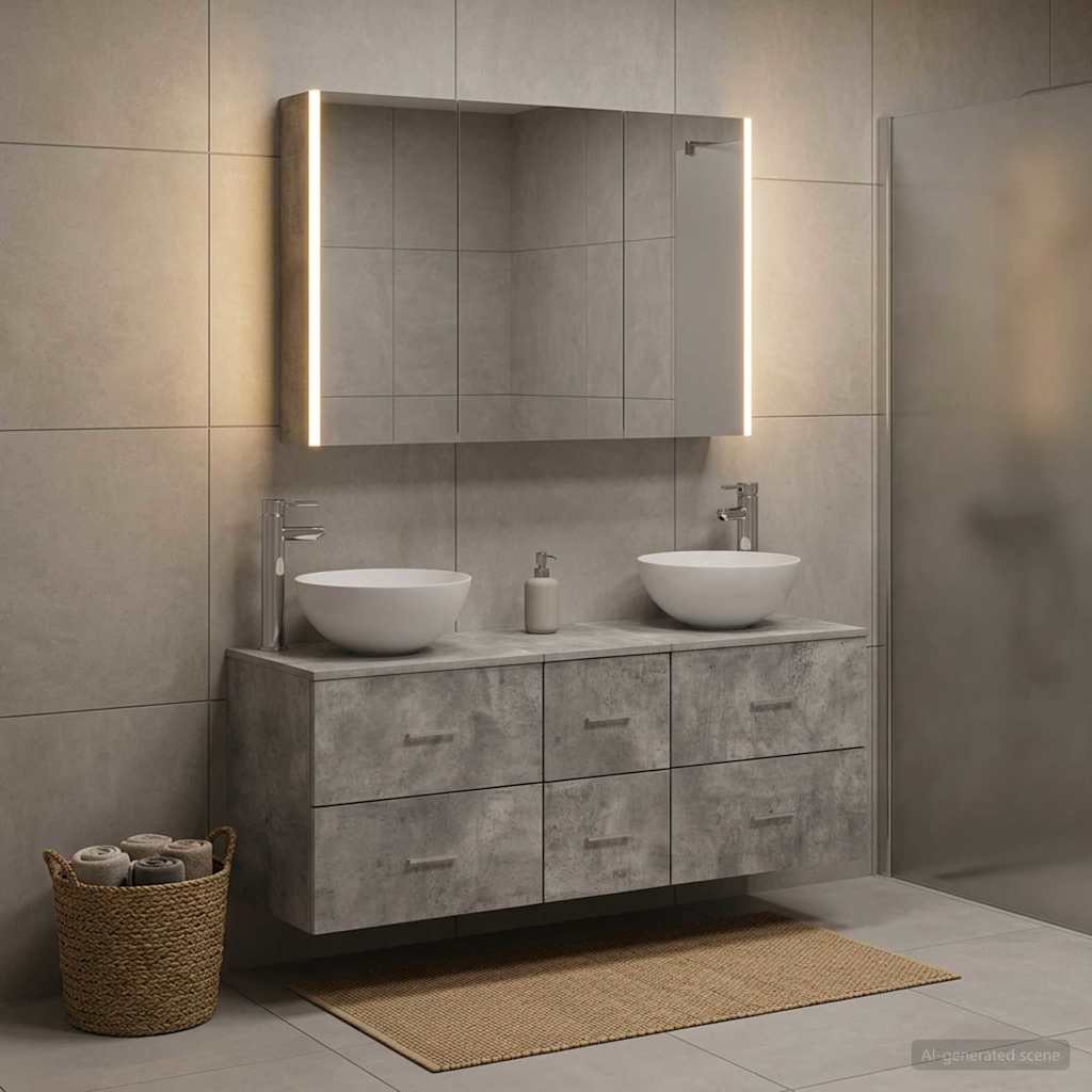 Bathroom Furniture Set 4 pcs Concrete Grey