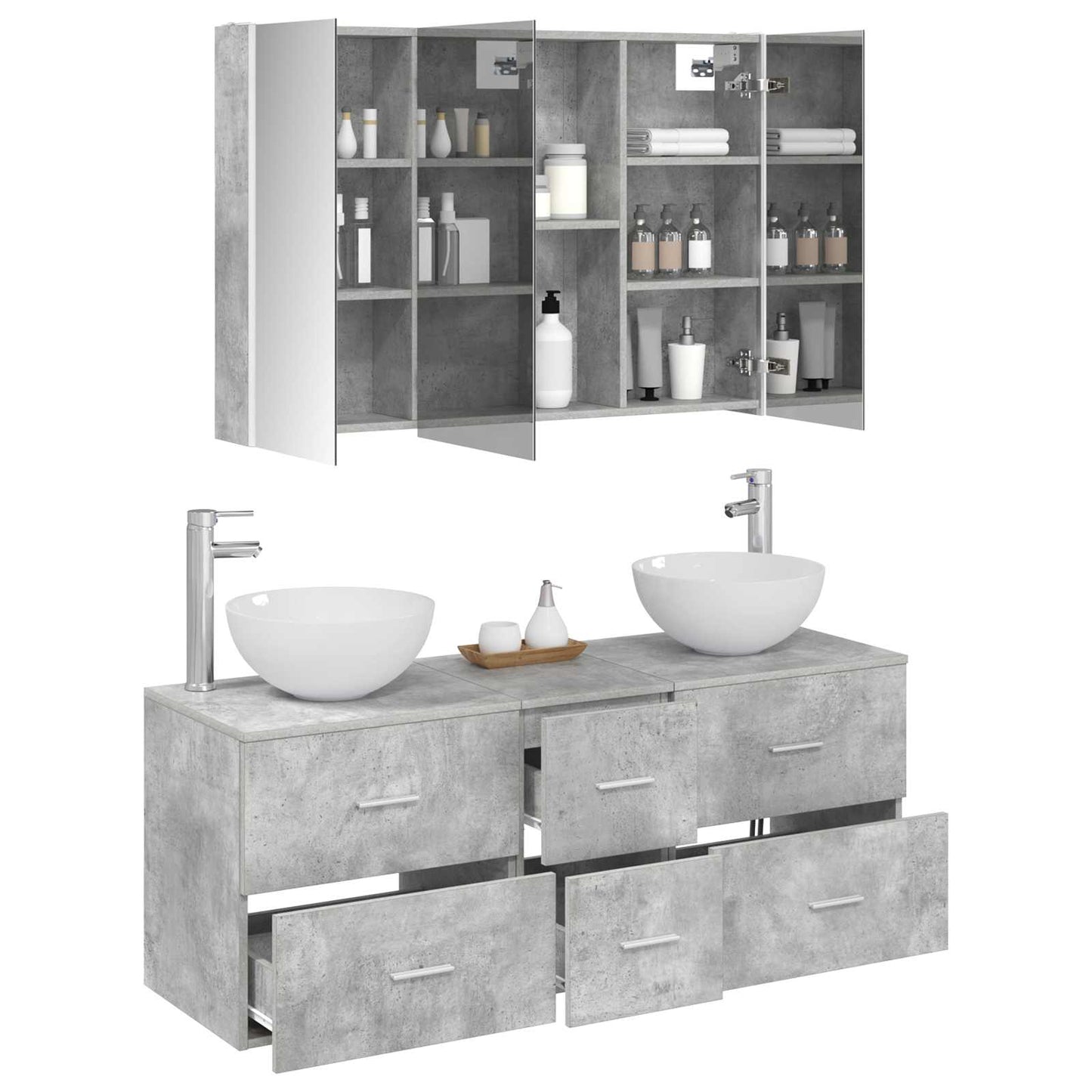Bathroom Furniture Set 4 pcs Concrete Grey