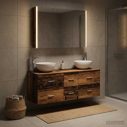 Bathroom Furniture Set 4 pcs Old Wood Engineered Wood and Glass