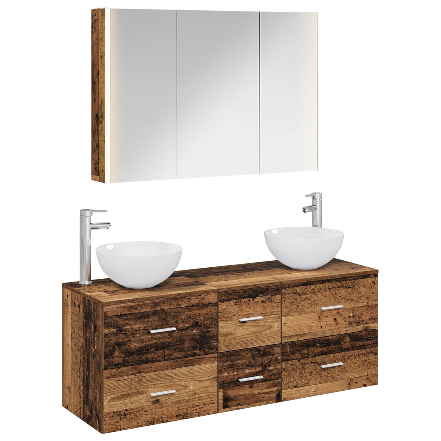 Bathroom Furniture Set 4 pcs Old Wood Engineered Wood and Glass