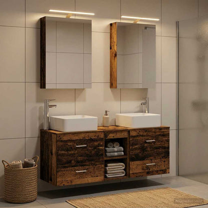 Bathroom Furniture Set 5 pcs Old Wood Engineered Wood and Glass