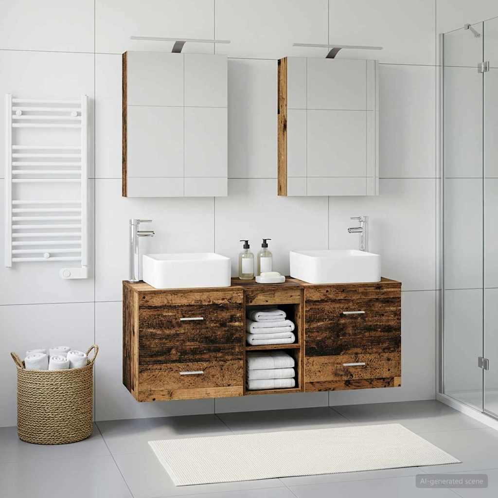 Bathroom Furniture Set 5 pcs Old Wood Engineered Wood and Glass