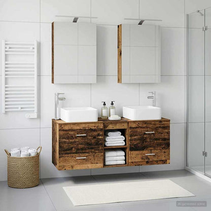 Bathroom Furniture Set 5 pcs Old Wood Engineered Wood and Glass