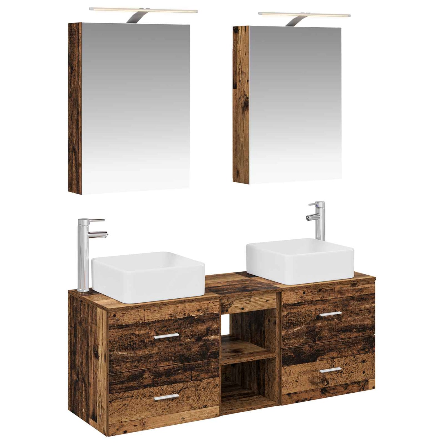 Bathroom Furniture Set 5 pcs Old Wood Engineered Wood and Glass