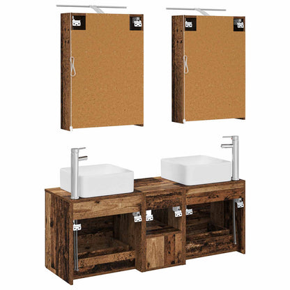 Bathroom Furniture Set 5 pcs Old Wood Engineered Wood and Glass