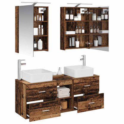 Bathroom Furniture Set 5 pcs Old Wood Engineered Wood and Glass