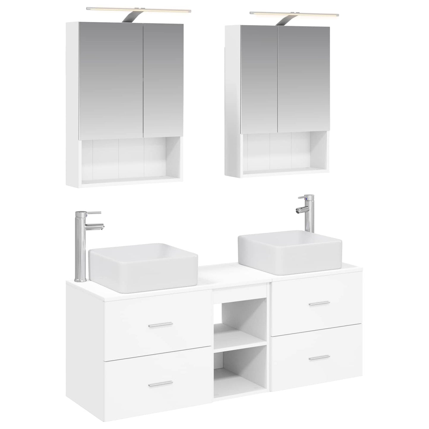 Bathroom Furniture Set 5 pcs White Engineered Wood and Glass