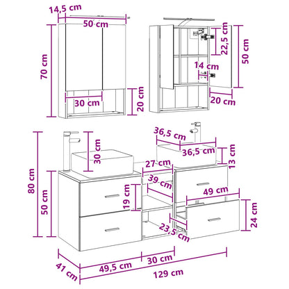 Bathroom Furniture Set 5 pcs White Engineered Wood and Glass