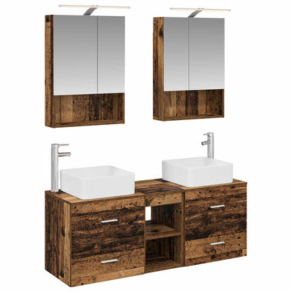 Bathroom Furniture Set 5 pcs Old Wood Engineered Wood and Glass