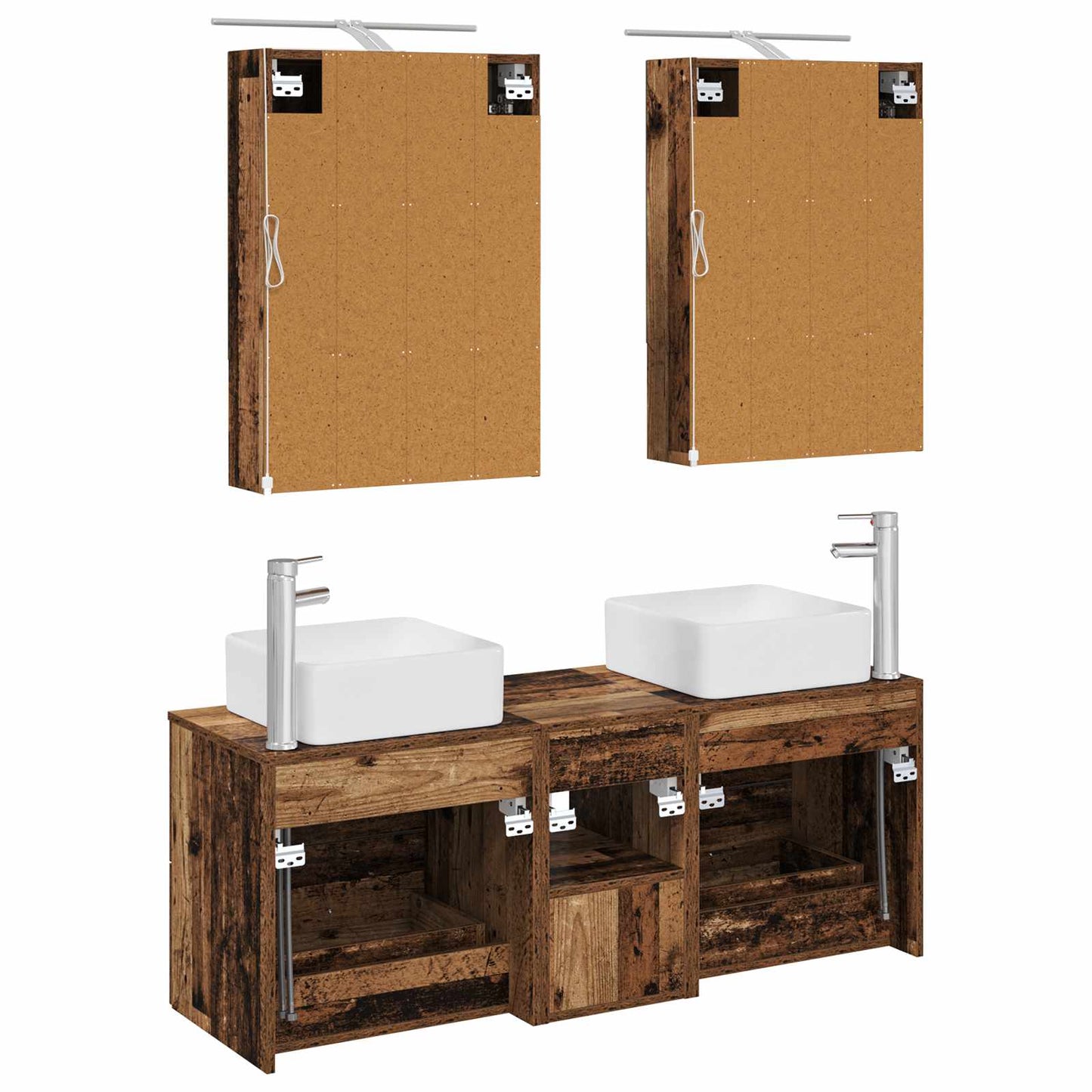 Bathroom Furniture Set 5 pcs Old Wood Engineered Wood and Glass