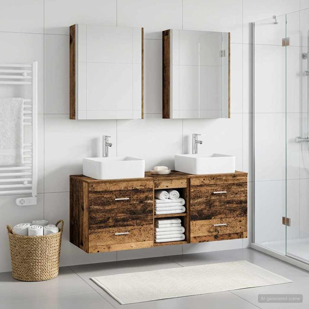 Bathroom Furniture Set 5 pcs Old Wood Engineered Wood and Glass