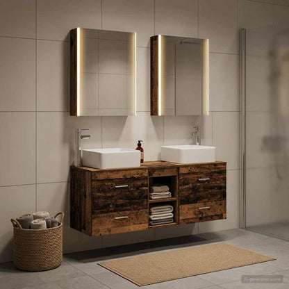 Bathroom Furniture Set 5 pcs Old Wood Engineered Wood and Glass