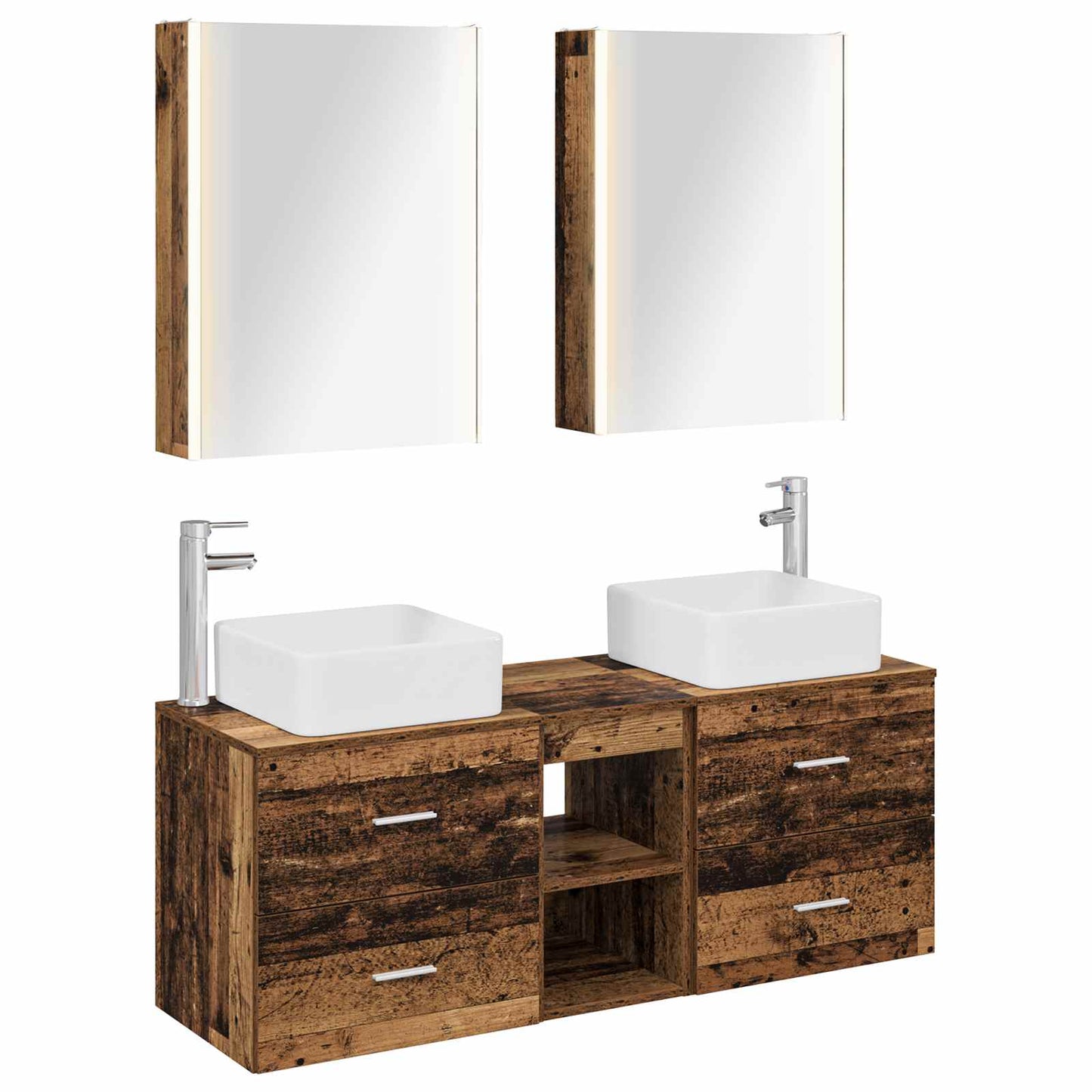 Bathroom Furniture Set 5 pcs Old Wood Engineered Wood and Glass