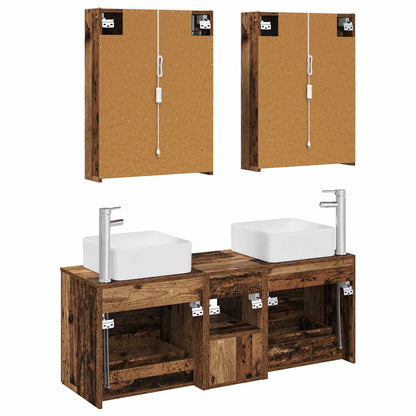 Bathroom Furniture Set 5 pcs Old Wood Engineered Wood and Glass
