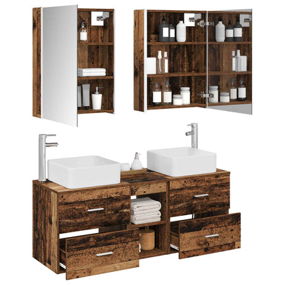 Bathroom Furniture Set 5 pcs Old Wood Engineered Wood and Glass