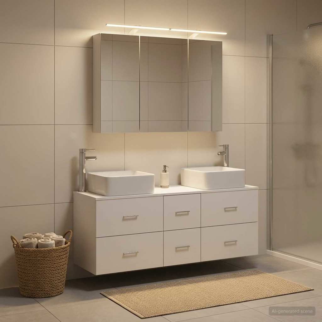 Bathroom Furniture Set 4 pcs White Engineered Wood and Glass