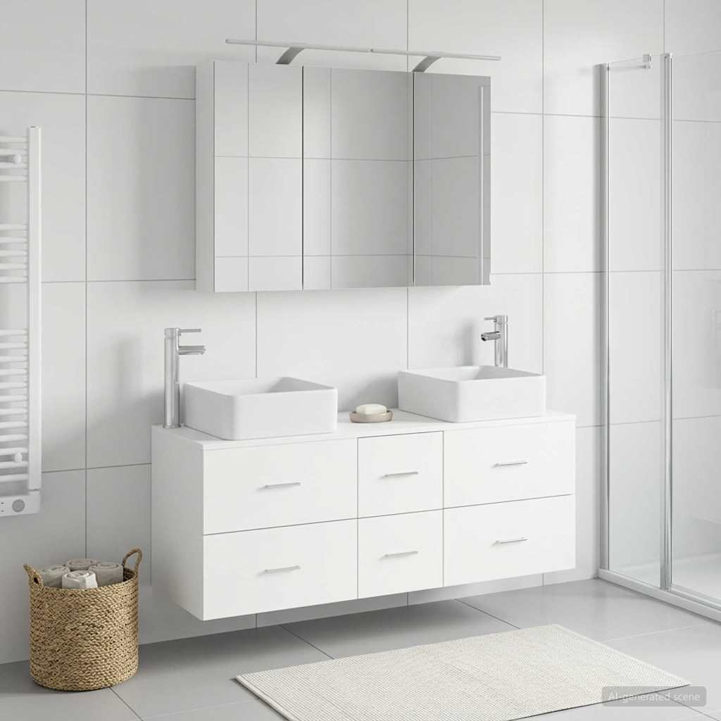 Bathroom Furniture Set 4 pcs White Engineered Wood and Glass