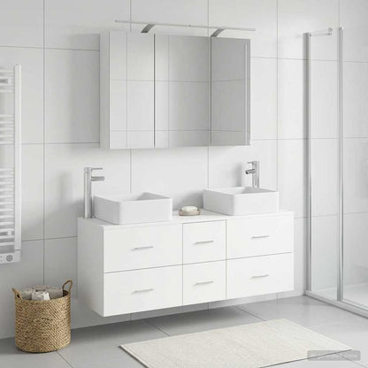 Bathroom Furniture Set 4 pcs White Engineered Wood and Glass