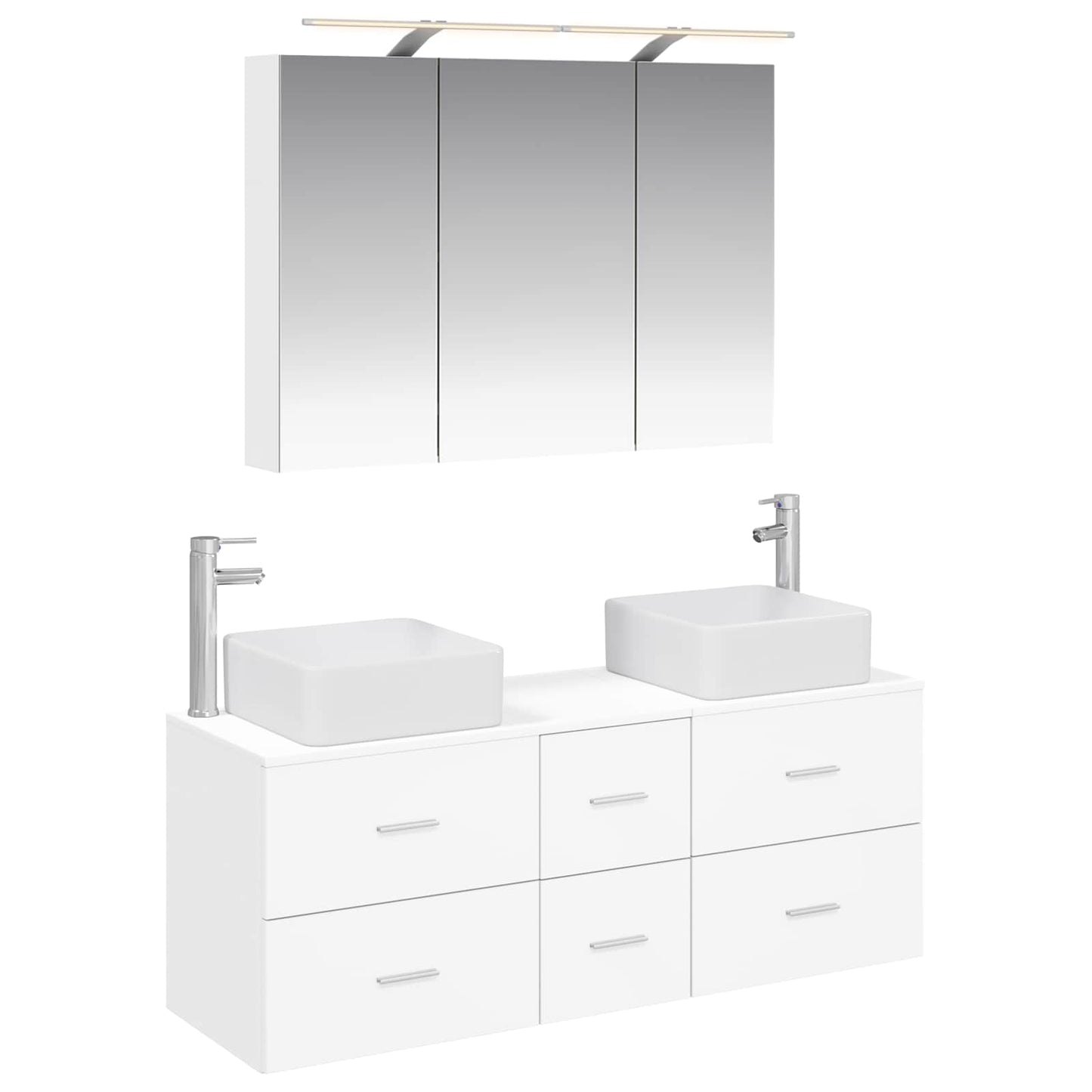 Bathroom Furniture Set 4 pcs White Engineered Wood and Glass