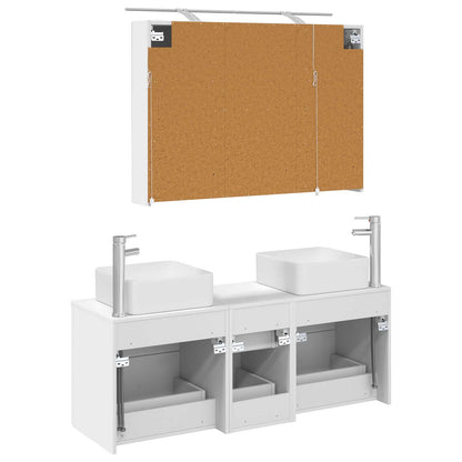 Bathroom Furniture Set 4 pcs White Engineered Wood and Glass