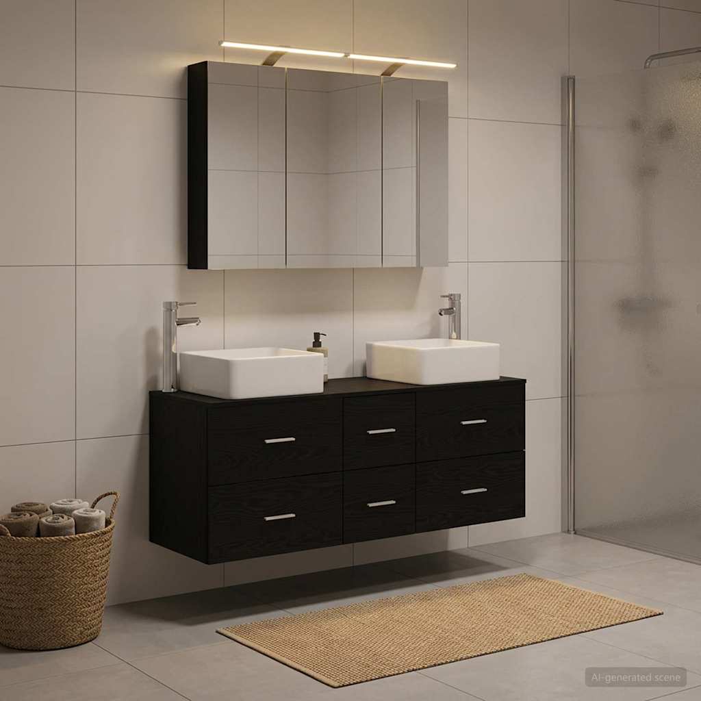 Bathroom Furniture Set 4 pcs Black Oak