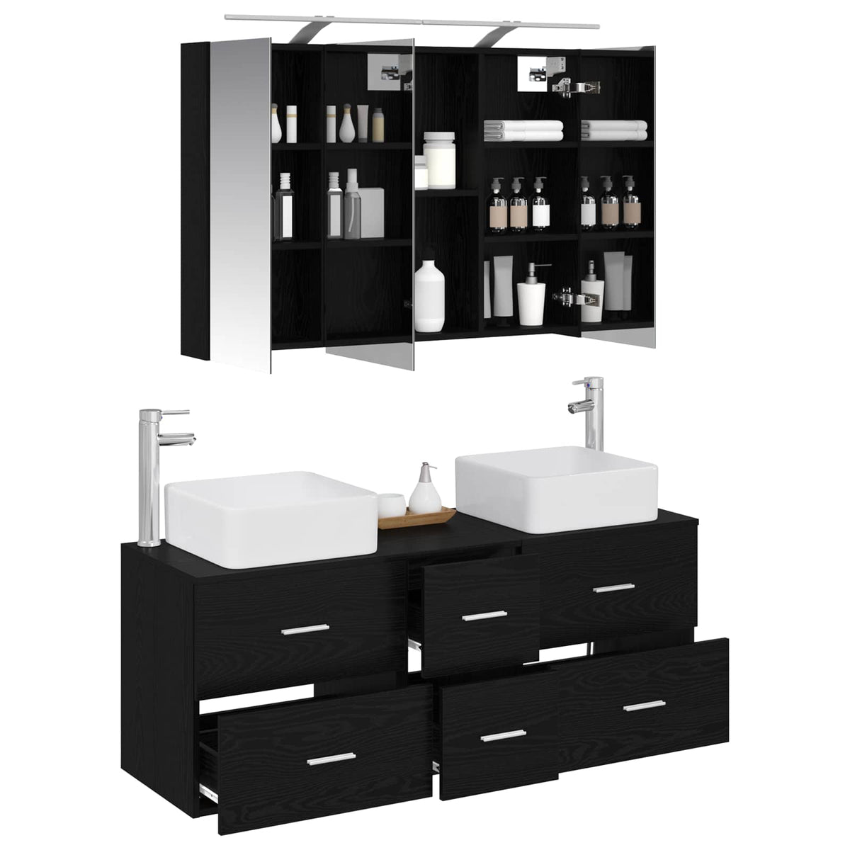 Bathroom Furniture Set 4 pcs Black Oak