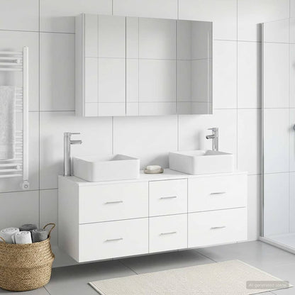 Bathroom Furniture Set 4 pcs White Engineered Wood and Glass