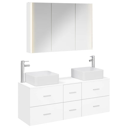 Bathroom Furniture Set 4 pcs White Engineered Wood and Glass
